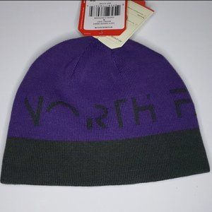 North Face youth reversible beanie, purple/grey, size M (6-12yrs), NWT